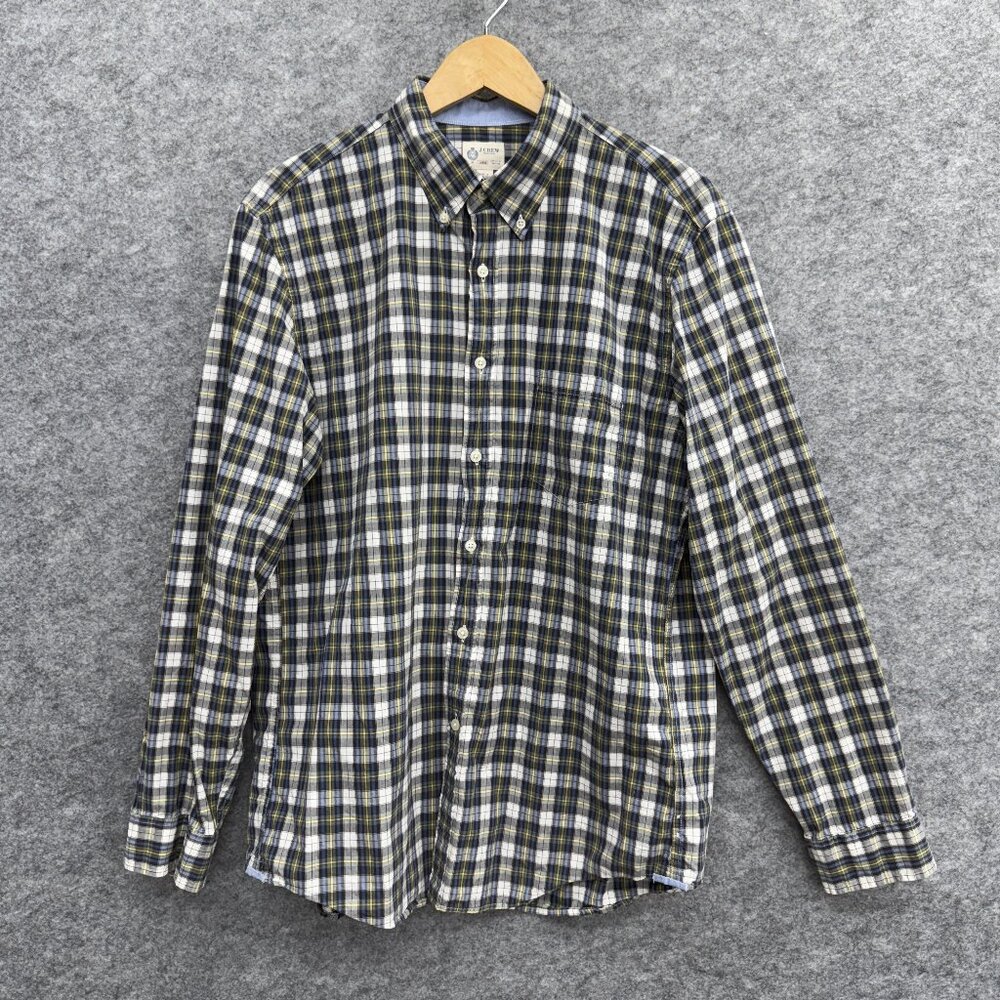 J. Crew Shirting Men's Button Up Casual Shirt, 100% Cotton, Blue Plaid, Size L
